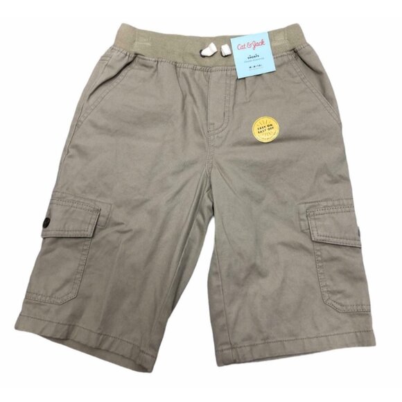 NWT Boys Cargo Shorts Pull On Pockets Bermuda Beige Tan Drawstring XS 4 5 Summer - Picture 1 of 9